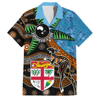 Fiji and Australia Family Matching Long Sleeve Bodycon Dress and Hawaiian Shirt Fijian and Aboriginal mix Culture LT03 Dad's Shirt - Short Sleeve Blue - Polynesian Pride