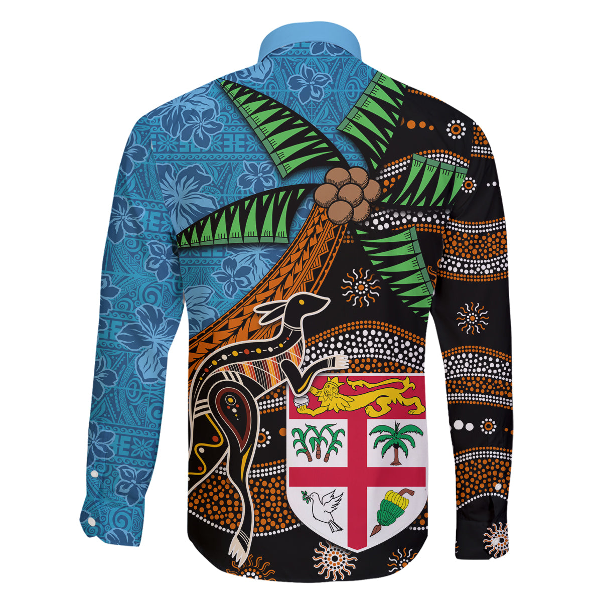 Fiji and Australia Family Matching Long Sleeve Bodycon Dress and Hawaiian Shirt Fijian and Aboriginal mix Culture LT03 - Polynesian Pride