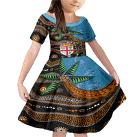 Fiji and Australia Family Matching Mermaid Dress and Hawaiian Shirt Fijian and Aboriginal mix Culture LT03 Daughter's Dress Blue - Polynesian Pride