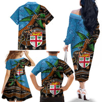 Fiji and Australia Family Matching Off The Shoulder Long Sleeve Dress and Hawaiian Shirt Fijian and Aboriginal mix Culture LT03 - Polynesian Pride