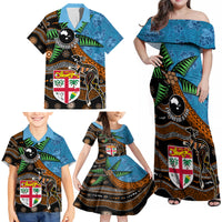 Fiji and Australia Family Matching Off Shoulder Maxi Dress and Hawaiian Shirt Fijian and Aboriginal mix Culture LT03 - Polynesian Pride