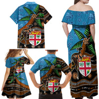 Fiji and Australia Family Matching Off Shoulder Maxi Dress and Hawaiian Shirt Fijian and Aboriginal mix Culture LT03 - Polynesian Pride