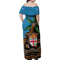 Fiji and Australia Family Matching Off Shoulder Maxi Dress and Hawaiian Shirt Fijian and Aboriginal mix Culture LT03 - Polynesian Pride