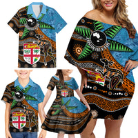 Fiji and Australia Family Matching Off Shoulder Short Dress and Hawaiian Shirt Fijian and Aboriginal mix Culture LT03 - Polynesian Pride