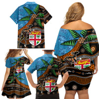 Fiji and Australia Family Matching Off Shoulder Short Dress and Hawaiian Shirt Fijian and Aboriginal mix Culture LT03 - Polynesian Pride