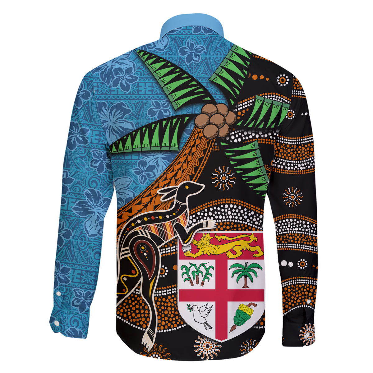 Fiji and Australia Family Matching Short Sleeve Bodycon Dress and Hawaiian Shirt Fijian and Aboriginal mix Culture LT03 - Polynesian Pride
