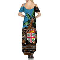 Fiji and Australia Family Matching Summer Maxi Dress and Hawaiian Shirt Fijian and Aboriginal mix Culture LT03 - Polynesian Pride