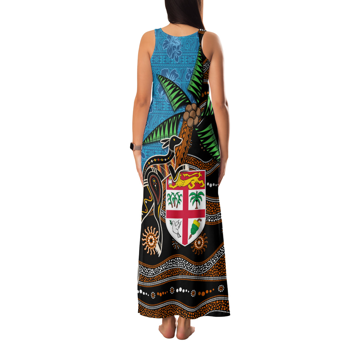 Fiji and Australia Family Matching Tank Maxi Dress and Hawaiian Shirt Fijian and Aboriginal mix Culture LT03 - Polynesian Pride