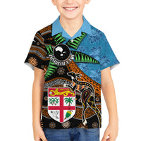 Fiji and Australia Kid Hawaiian Shirt Fijian and Aboriginal mix Culture LT03 Kid Blue - Polynesian Pride