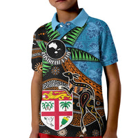 Fiji and Australia Kid Polo Shirt Fijian and Aboriginal mix Culture LT03 Kid Blue - Polynesian Pride