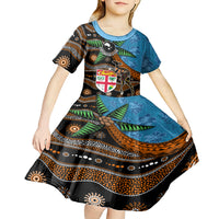 Fiji and Australia Kid Short Sleeve Dress Fijian and Aboriginal mix Culture LT03 - Polynesian Pride