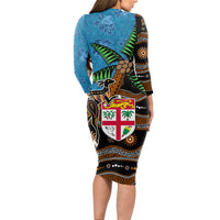 Fiji and Australia Long Sleeve Bodycon Dress Fijian and Aboriginal mix Culture LT03 - Polynesian Pride