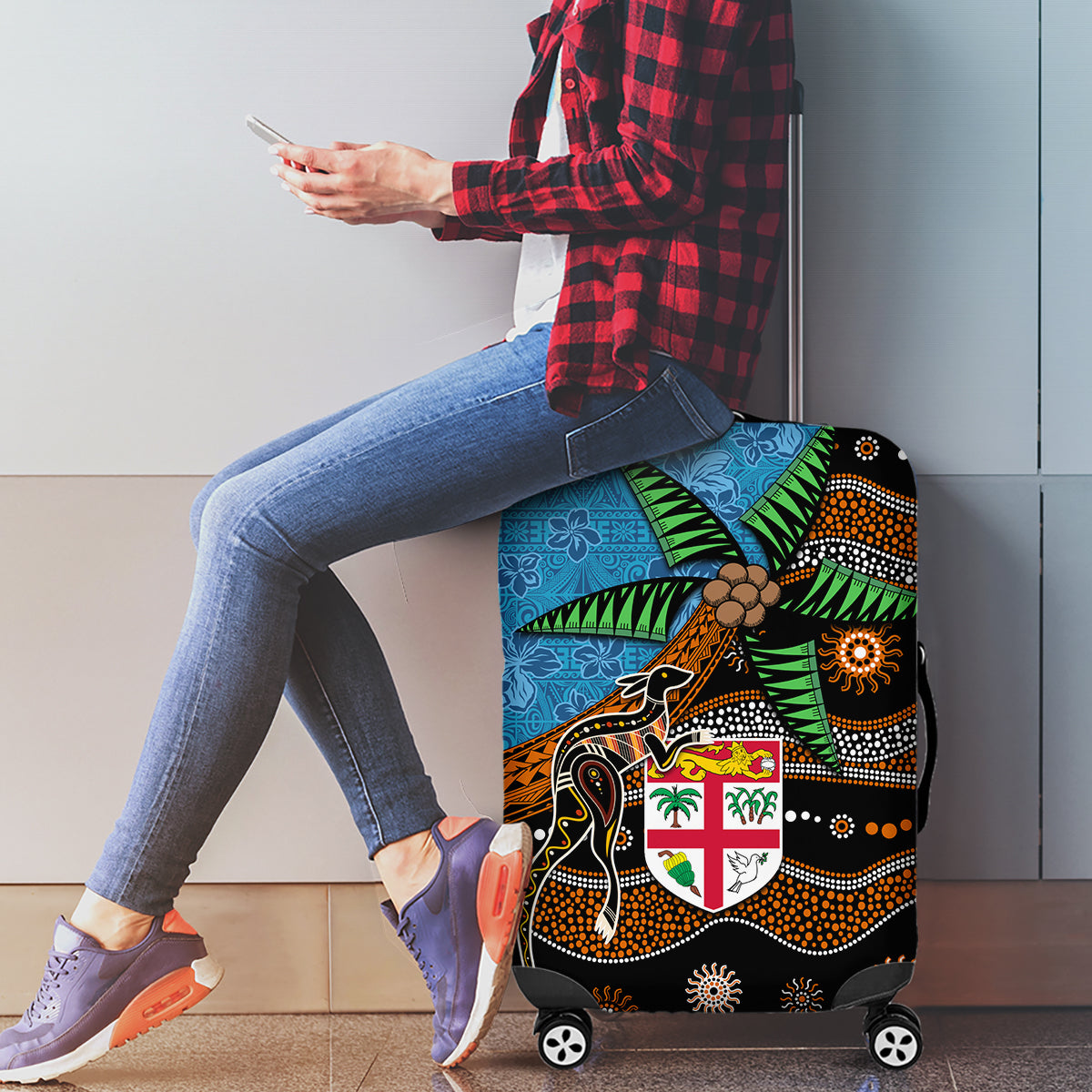 Fiji and Australia Luggage Cover Fijian and Aboriginal mix Culture LT03 - Polynesian Pride