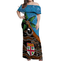 Fiji and Australia Off Shoulder Maxi Dress Fijian and Aboriginal mix Culture LT03 Women Blue - Polynesian Pride