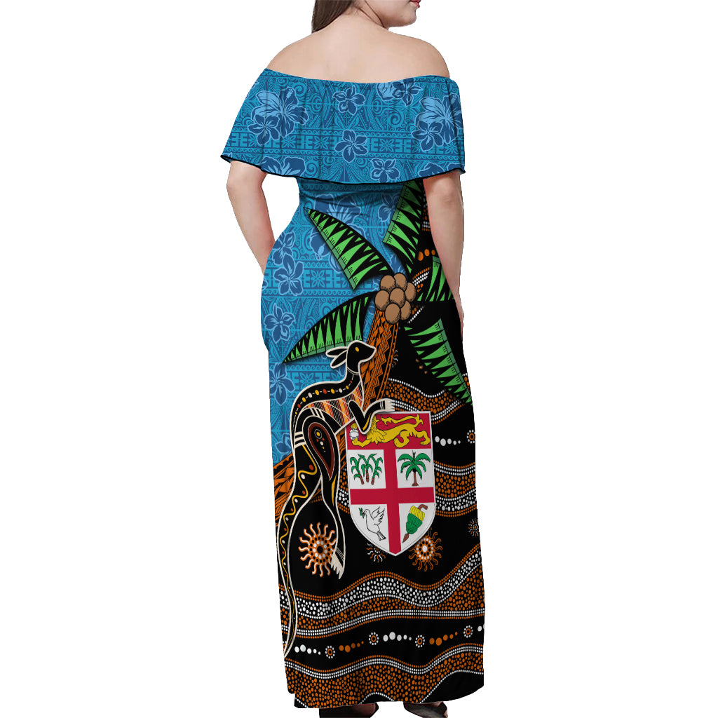 Fiji and Australia Off Shoulder Maxi Dress Fijian and Aboriginal mix Culture LT03 - Polynesian Pride