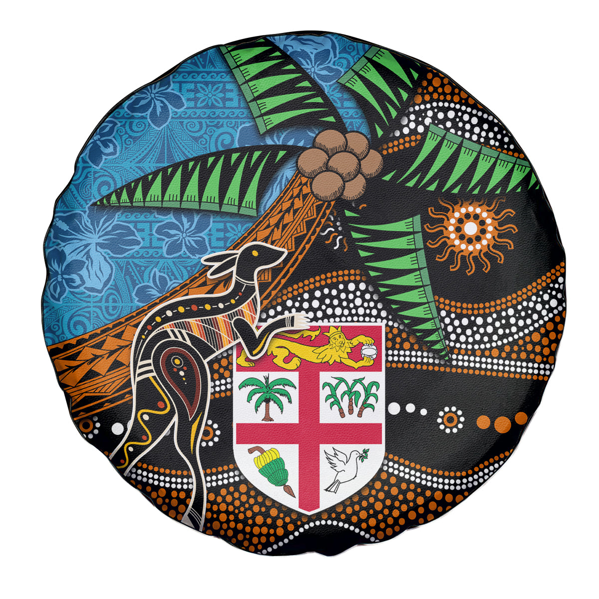 Fiji and Australia Spare Tire Cover Fijian and Aboriginal mix Culture LT03 - Polynesian Pride