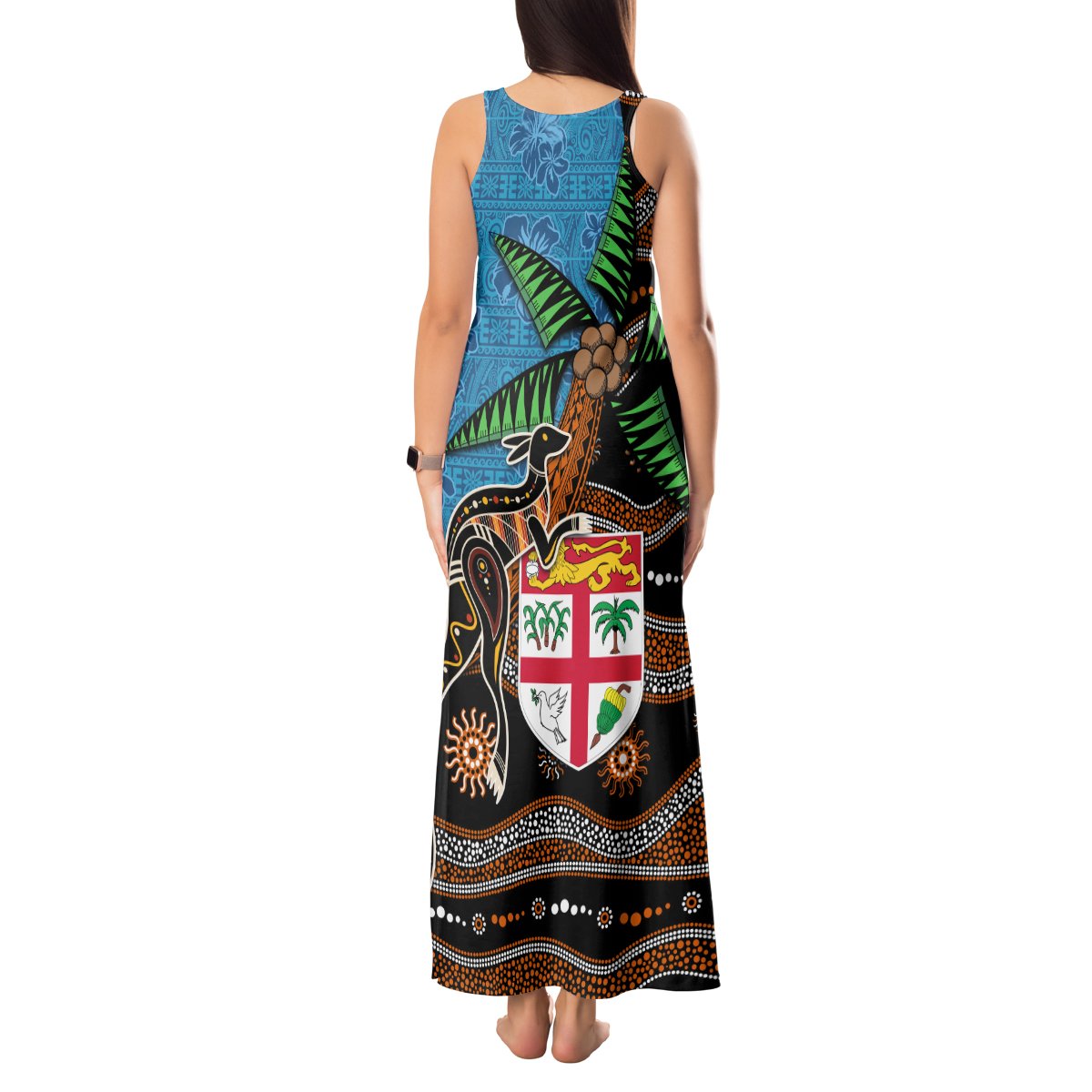 Fiji and Australia Tank Maxi Dress Fijian and Aboriginal mix Culture LT03 - Polynesian Pride