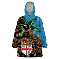 Fiji and Australia Wearable Blanket Hoodie Fijian and Aboriginal mix Culture LT03 One Size Blue - Polynesian Pride