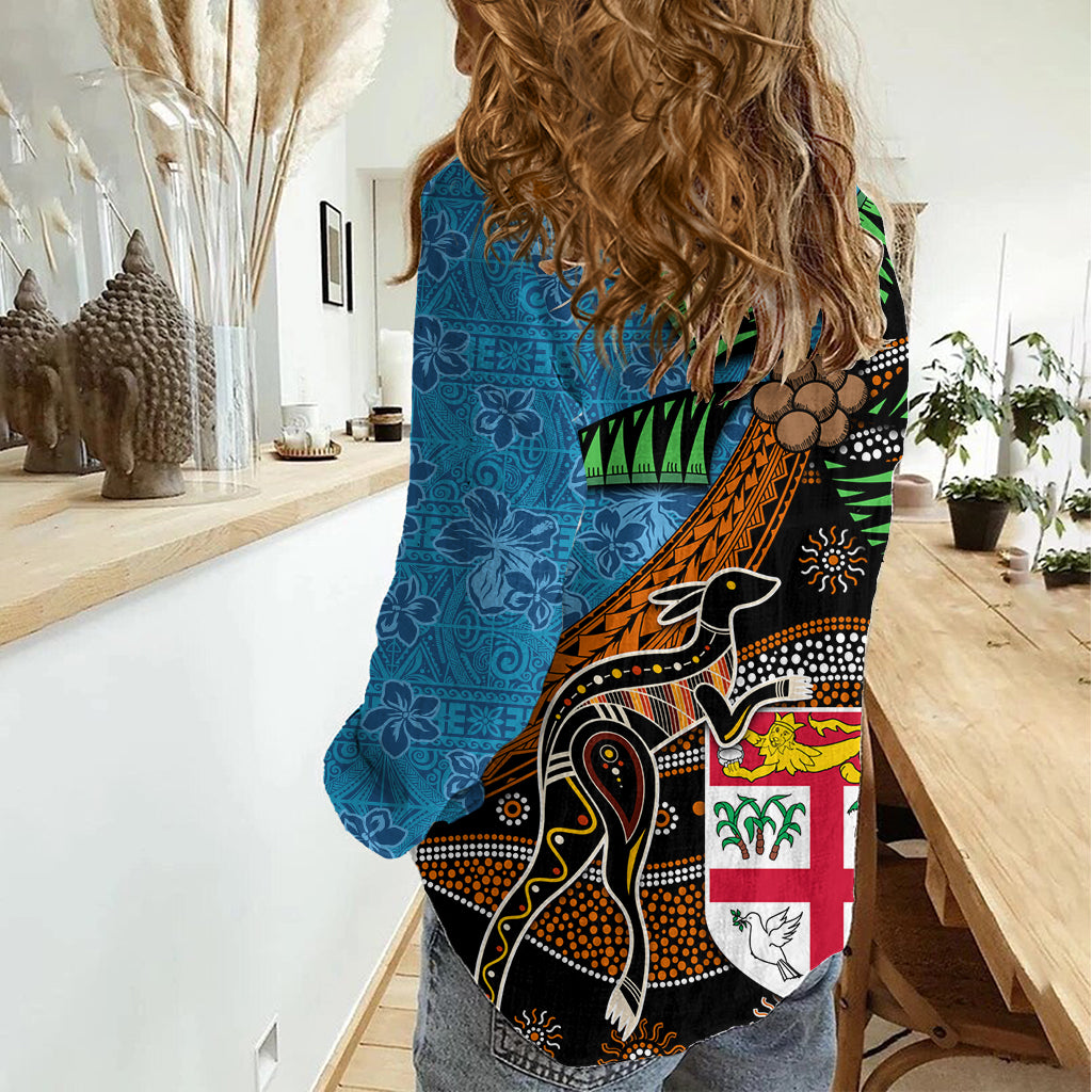 Fiji and Australia Women Casual Shirt Fijian and Aboriginal mix Culture LT03 - Polynesian Pride