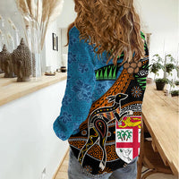 Fiji and Australia Women Casual Shirt Fijian and Aboriginal mix Culture LT03 - Polynesian Pride
