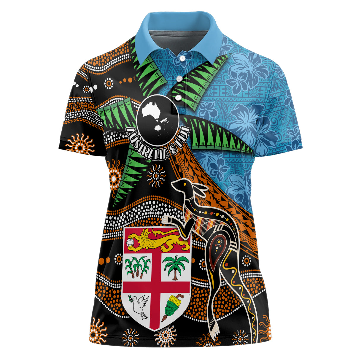Fiji and Australia Women Polo Shirt Fijian and Aboriginal mix Culture LT03 Female Blue - Polynesian Pride
