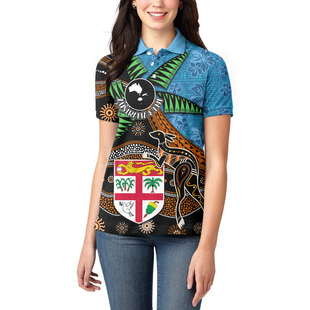 Fiji and Australia Women Polo Shirt Fijian and Aboriginal mix Culture LT03 - Polynesian Pride