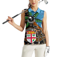 Fiji and Australia Women Sleeveless Polo Shirt Fijian and Aboriginal mix Culture LT03 - Polynesian Pride