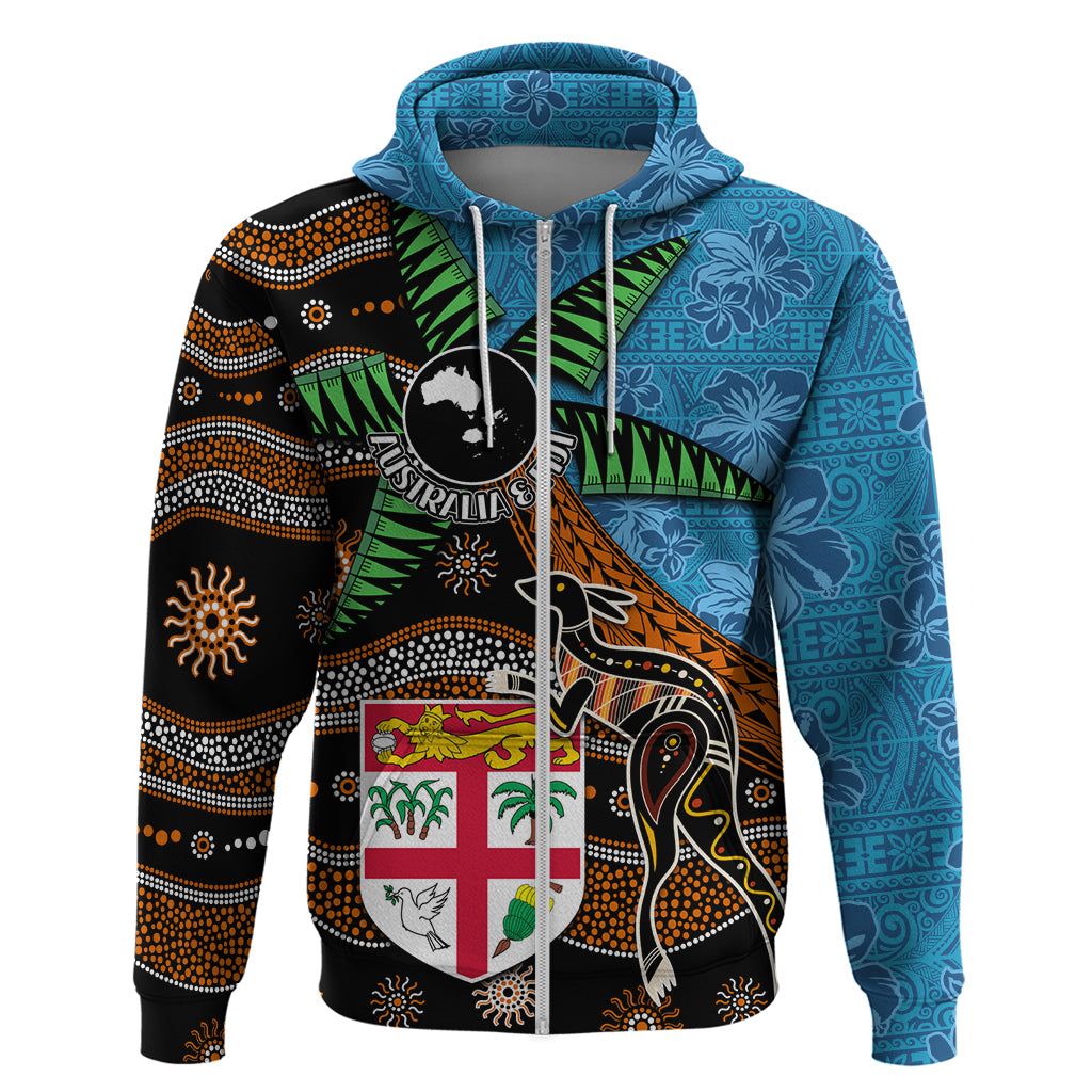 Fiji and Australia Zip Hoodie Fijian and Aboriginal mix Culture LT03 Zip Hoodie Blue - Polynesian Pride