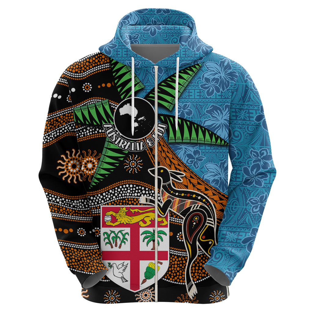 Fiji and Australia Zip Hoodie Fijian and Aboriginal mix Culture LT03 - Polynesian Pride
