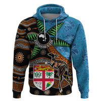 Fiji and Australia Zip Hoodie Fijian and Aboriginal mix Culture LT03 Pullover Hoodie Blue - Polynesian Pride