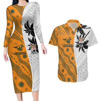 Custom Fiji and Australia Rugby Couples Matching Long Sleeve Bodycon Dress and Hawaiian Shirt Tapa Mix Aboriginal Pattern Half Style LT03 White - Polynesian Pride