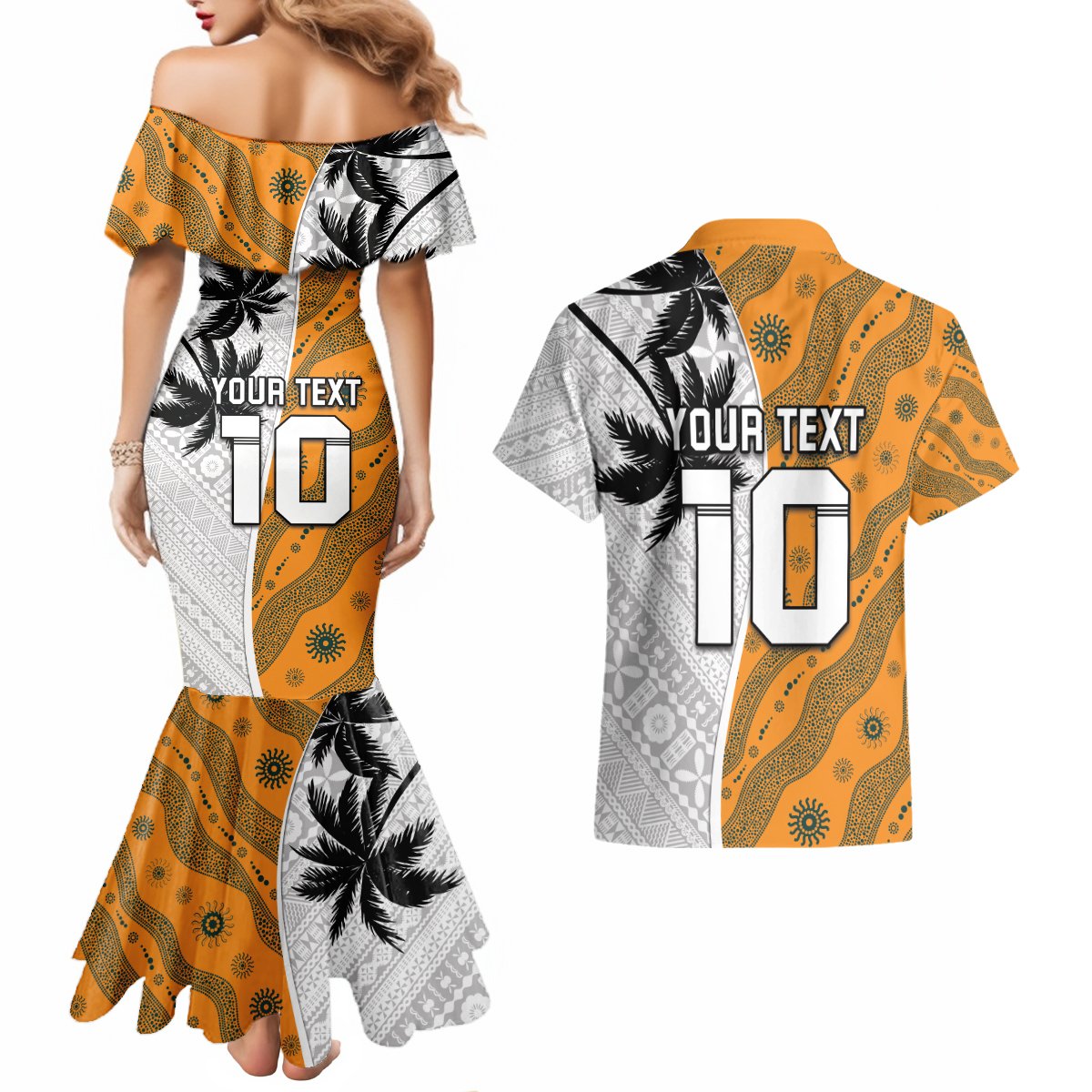 Custom Fiji and Australia Rugby Couples Matching Mermaid Dress and Hawaiian Shirt Tapa Mix Aboriginal Pattern Half Style LT03 - Polynesian Pride