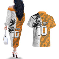 Custom Fiji and Australia Rugby Couples Matching Off The Shoulder Long Sleeve Dress and Hawaiian Shirt Tapa Mix Aboriginal Pattern Half Style LT03 - Polynesian Pride