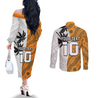 Custom Fiji and Australia Rugby Couples Matching Off The Shoulder Long Sleeve Dress and Long Sleeve Button Shirt Tapa Mix Aboriginal Pattern Half Style LT03 - Polynesian Pride