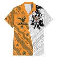 Custom Fiji and Australia Rugby Family Matching Mermaid Dress and Hawaiian Shirt Tapa Mix Aboriginal Pattern Half Style LT03 Dad's Shirt - Short Sleeve White - Polynesian Pride