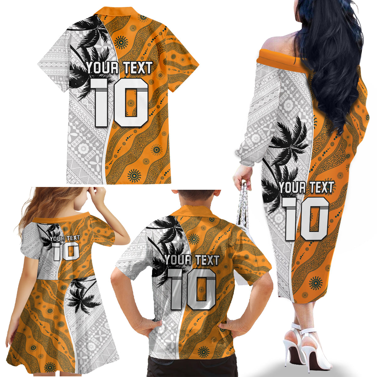 Custom Fiji and Australia Rugby Family Matching Off The Shoulder Long Sleeve Dress and Hawaiian Shirt Tapa Mix Aboriginal Pattern Half Style LT03 - Polynesian Pride