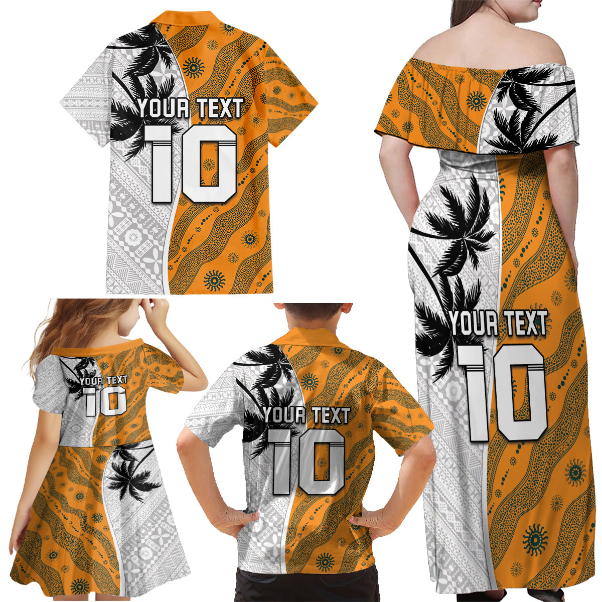 Custom Fiji and Australia Rugby Family Matching Off Shoulder Maxi Dress and Hawaiian Shirt Tapa Mix Aboriginal Pattern Half Style LT03 - Polynesian Pride