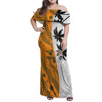 Custom Fiji and Australia Rugby Family Matching Off Shoulder Maxi Dress and Hawaiian Shirt Tapa Mix Aboriginal Pattern Half Style LT03 Mom's Dress White - Polynesian Pride