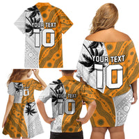 Custom Fiji and Australia Rugby Family Matching Off Shoulder Short Dress and Hawaiian Shirt Tapa Mix Aboriginal Pattern Half Style LT03 - Polynesian Pride