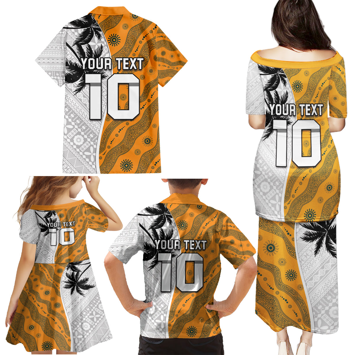 Custom Fiji and Australia Rugby Family Matching Puletasi and Hawaiian Shirt Tapa Mix Aboriginal Pattern Half Style LT03 - Polynesian Pride