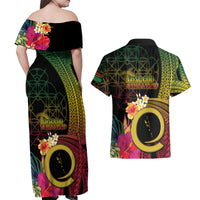 Vanuatu Independence Day Couples Matching Off Shoulder Maxi Dress and Hawaiian Shirt Sand Drawing Melanesian Vibes LT03 - Polynesian Pride