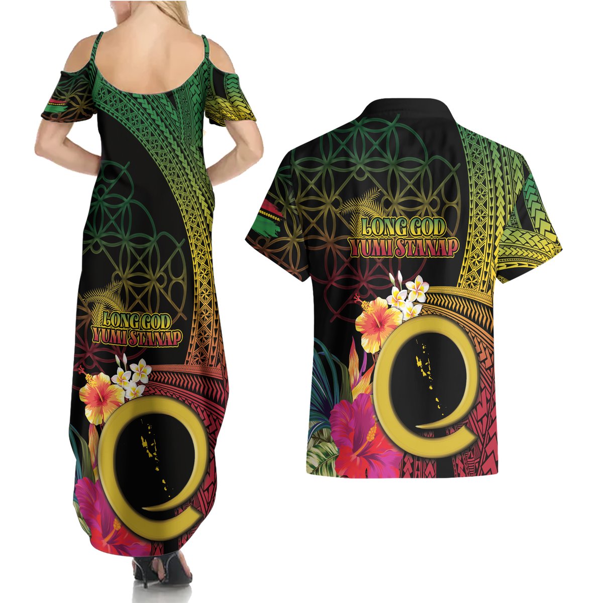 Vanuatu Independence Day Couples Matching Summer Maxi Dress and Hawaiian Shirt Sand Drawing Melanesian Vibes LT03 - Polynesian Pride