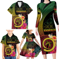 Vanuatu Independence Day Family Matching Long Sleeve Bodycon Dress and Hawaiian Shirt Sand Drawing Melanesian Vibes LT03 - Polynesian Pride
