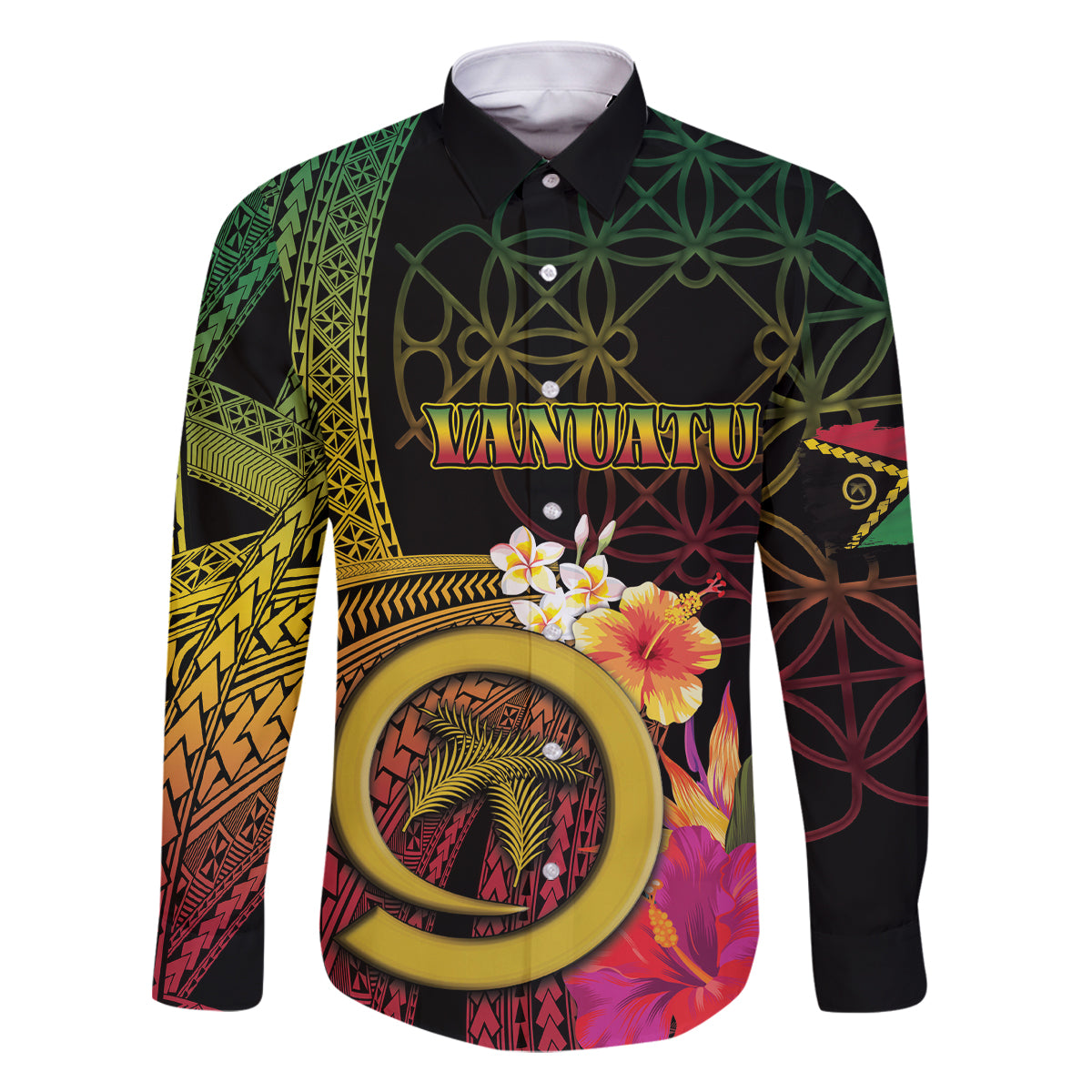 Vanuatu Independence Day Family Matching Long Sleeve Bodycon Dress and Hawaiian Shirt Sand Drawing Melanesian Vibes LT03 Dad's Shirt - Long Sleeve Black - Polynesian Pride
