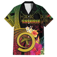 Vanuatu Independence Day Family Matching Off The Shoulder Long Sleeve Dress and Hawaiian Shirt Sand Drawing Melanesian Vibes LT03 Dad's Shirt - Short Sleeve Black - Polynesian Pride