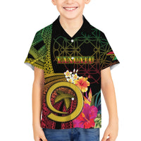 Vanuatu Independence Day Family Matching Off Shoulder Maxi Dress and Hawaiian Shirt Sand Drawing Melanesian Vibes LT03 Son's Shirt Black - Polynesian Pride