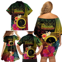 Vanuatu Independence Day Family Matching Off Shoulder Short Dress and Hawaiian Shirt Sand Drawing Melanesian Vibes LT03 - Polynesian Pride