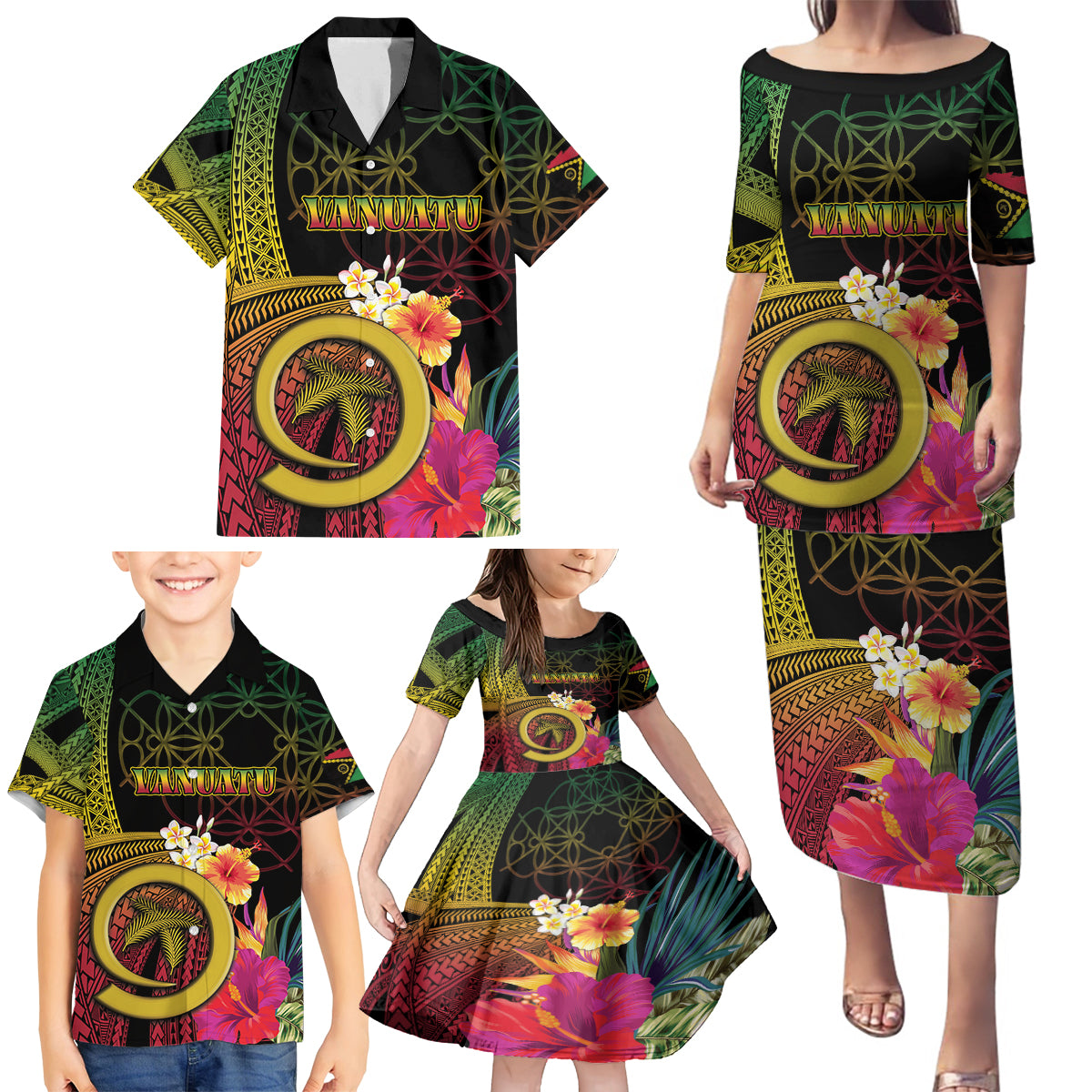 Vanuatu Independence Day Family Matching Puletasi and Hawaiian Shirt Sand Drawing Melanesian Vibes LT03 - Polynesian Pride