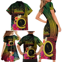 Vanuatu Independence Day Family Matching Short Sleeve Bodycon Dress and Hawaiian Shirt Sand Drawing Melanesian Vibes LT03 - Polynesian Pride