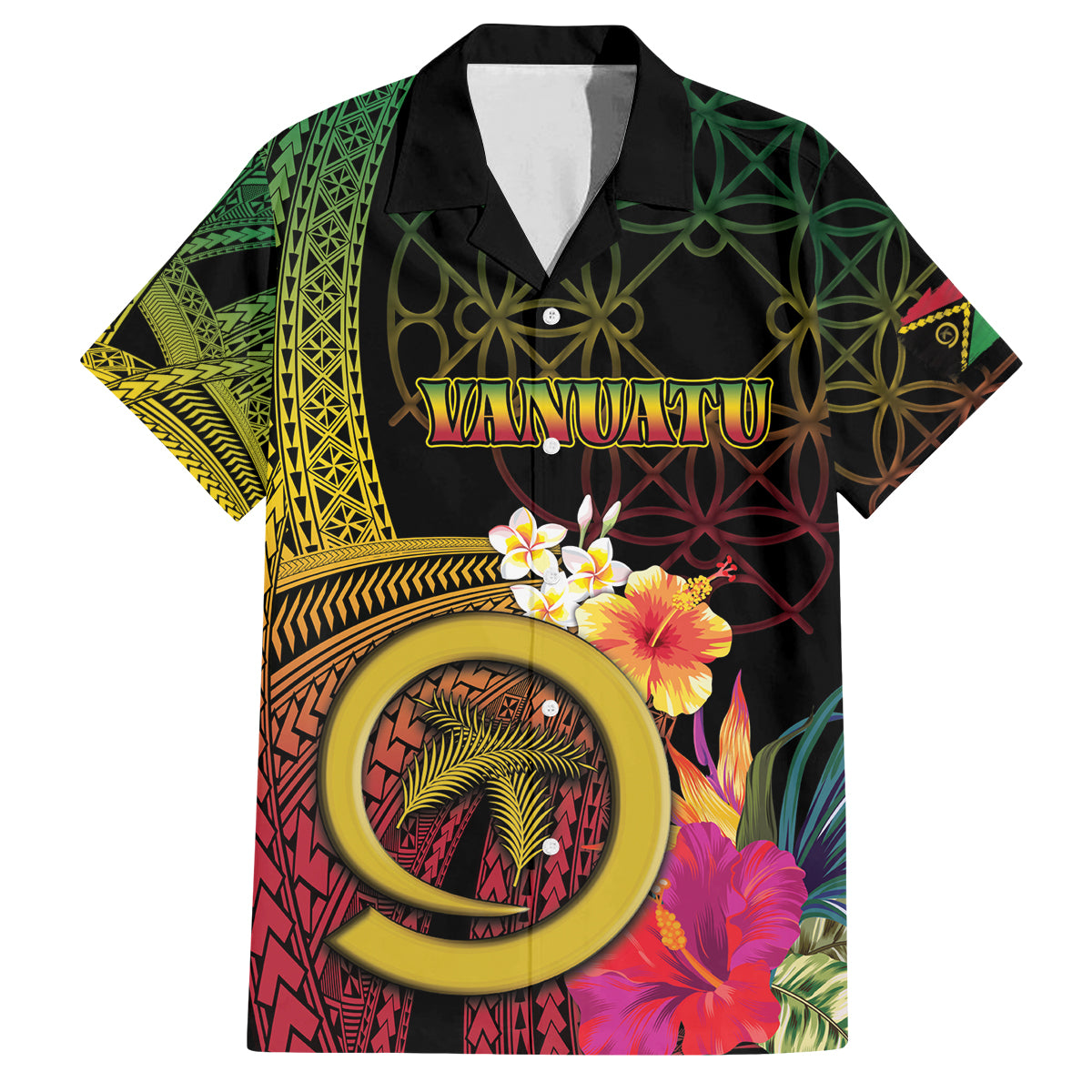 Vanuatu Independence Day Family Matching Summer Maxi Dress and Hawaiian Shirt Sand Drawing Melanesian Vibes LT03 Dad's Shirt - Short Sleeve Black - Polynesian Pride